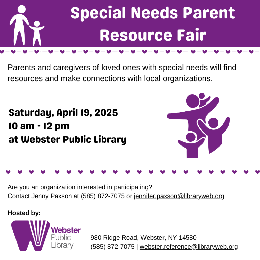 Special Needs Parent Resource Fair 2025 at the Webster Public Library, April 19